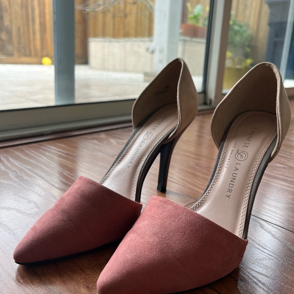 Chinese Laundry Two-Tone Heels in Tan and Pink